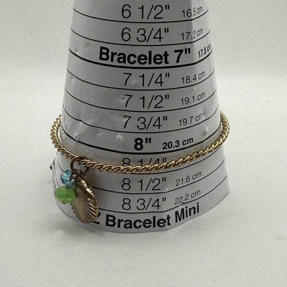 Gold-Tone Twisted Rope Bangle Bracelet With Shell & Bead Charms - Picture 3 of 3